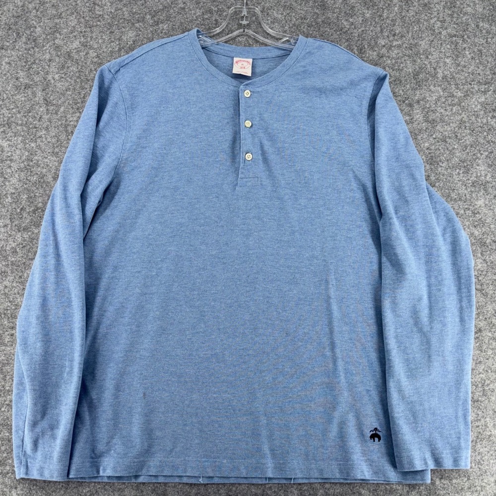 Brooks Brothers 1818 Mens XL Blue Long Sleeve Henley Cotton Golden Fleece Logo